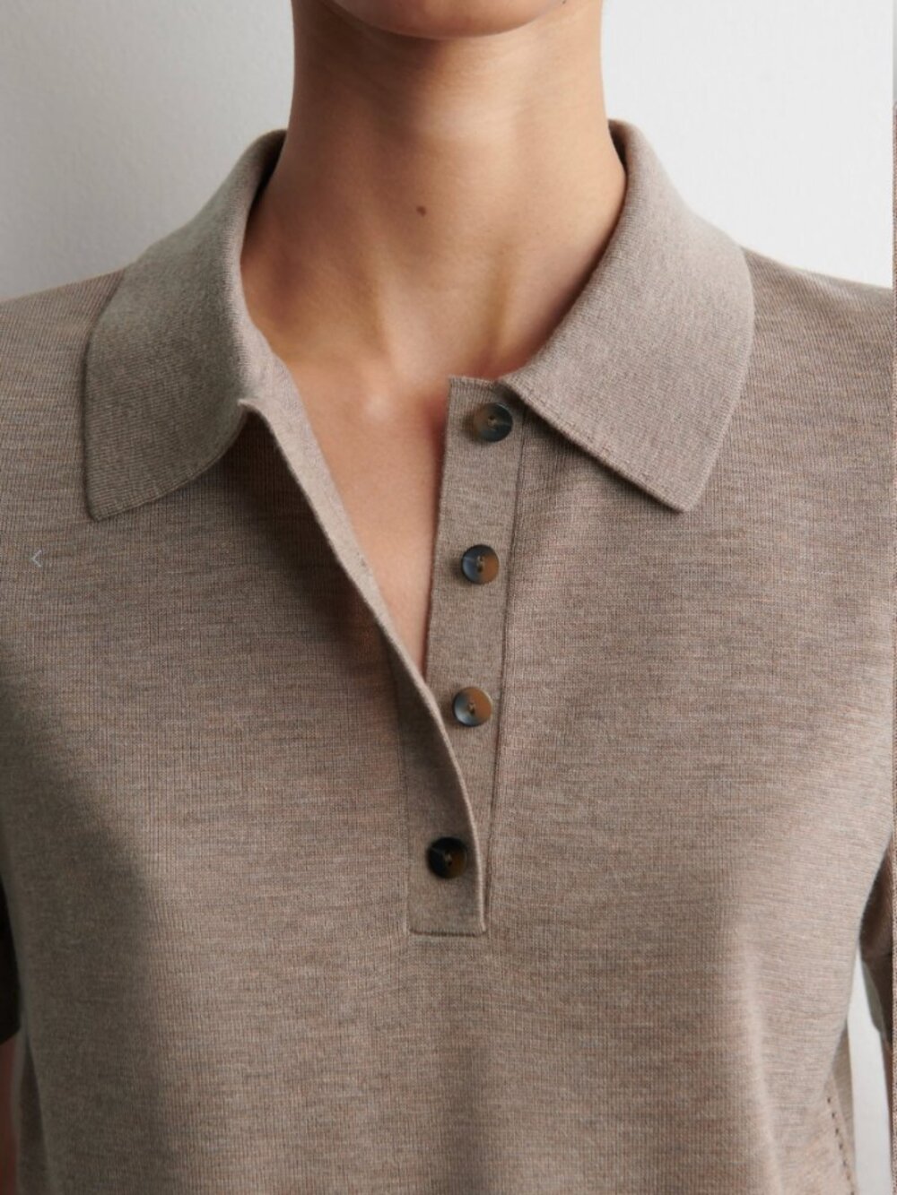 COS SHRUNKEN WOOL-BLEND POLO SHIRT BEIGE MÉLANGE M - Picture 6 of 7